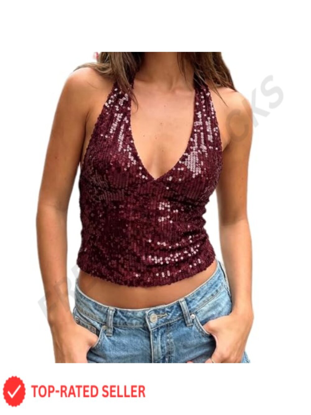 Sequin Halter Tank Top Sleeveless Open Back Slim Fit Clubwear